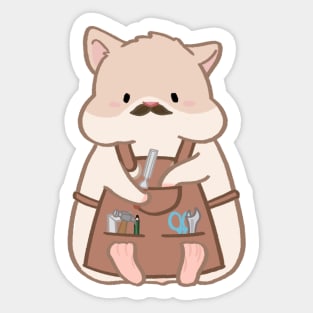 Fat hamster in woodworking apron cartoon Sticker